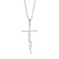 Cross Faith Necklace Stainless Steel Gold Plated Pendant Necklaces For Women Men Religion Christian Jewelry Gift white