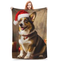 Cardigan Welsh Corgi Dog Christmas Blanket Multi-function Flannel Sofa Throw Blanket for Home Bedroom Travel Throws Bedspread Size: 75*100cm, Weight: 230 GSM
