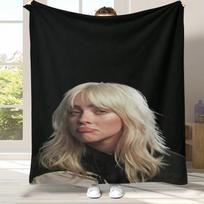 Fashion Billie Eilish Singer Star Flannel Blanket,Ultra Soft Warm Plush Throw for Home Bedroom Bed Sofa Cover Office Camping Size: 75*100cm, Weight: 230 GSM gray