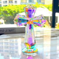Crystal Cross Ornament Craft, Spiritual Home Decor for Living Room Bedroom Entryway, Religious Art Statue
