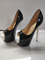 High-End Cross Dressing Sexy High Heels 19cm Patent Leather Thick Soled Shoes For Womens Evening Party Open Toe High Heels 35-45 34 juoda