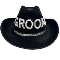 Fashion Cowboy Hat for Bridal Bridegroom Rhinestones Cowboy Hat Role Play Costume Masquerade Party Headwear Hair Decors B black