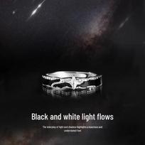 S925 sterlinginio sidabro vienišos žvaigždės žiedas - Vyriškas savidisciplinos aukščiausios klasės retro dovanų berniukui 925 Silver, Adjustable black