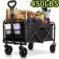 [Heavy Duty] Folding Wagon Cart | Heavy Duty | 360°All Terrain Wheels, Side Pockets, Large Capacity Collapsible | For Camping, gray
