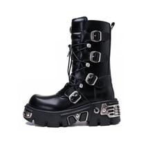 Fashion Retro Rock Shoes Boots For Both Men And Women 2025 New Dark Punk Leather Shoes Metal Niche Motorcycle Platform Shoes For Women 35 juoda