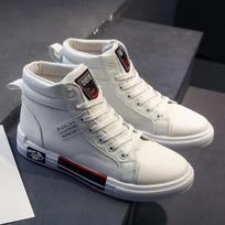 2024Leather Men's Canvas Shoes Autumn High-Top Casual Shoes for Men Non-Slip Male Sneakers New Winter Tenis Masculino 39 gray