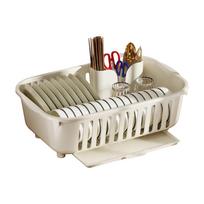 Plastic Dish Drying Rack with Removable Utensil Holder and Drainage System for Kitchen Countertop Storage and Organization One Size smėlis