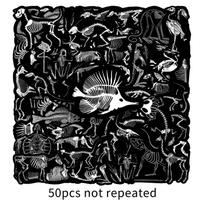 50 Animal Skeleton Graffiti Stickers: Creative Black Border Decor for Water Cups, Skateboards, and Luggage