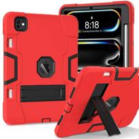 Case for iPad Pro 11-inch (M4) 2026, Heavy Duty Shockproof Rugged Protective Cover with Built-in Kickstand & Pencil Holder Cover iPad Pro 11 M4 2024 raudona juoda spalva