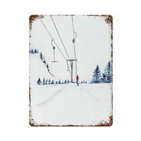 Vintage Tin Sign Ski Lift Snowboard Art Chairlift Watercolor Snowy Wall Decoration Country Farm Bathroom Garage Office Bar Cafe 20x30cm（7.8x11.8inch）