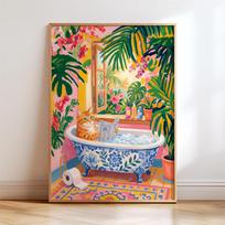 Funny Monkey Bathroom Poster Tropical Pink Wall Art Prints Matisse Style Dopamine Decor Animal Home Toilet Wall Canvas Painting 21X30CMNo Framed blue