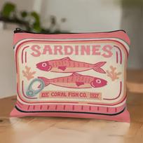 1pc Whimsical Sardines Pink Print Zipper Pouch, Retro Sardines Cosmetic Pouch Unisex Adult Mini Makeup Bag, Pencil Case 18x25cm beige