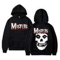 Horror Punk Misfits Skull Rock Print Hoodie Male Fleece Cotton Sweatshirt Men Women Gothic Vintage Long Sleeve Hoodies S black
