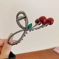 Women Elegant Cherry Hair Claw Grab Clips Bow Hairpins Korean Barrettes Girls Ponytail Shark Clip Hair Accessories