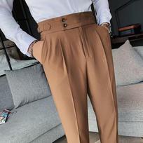 Italian men's Naples adjustable buckle high-waisted nine-point trousers, Paris buckle suit pants, casual trousers 28 ruda