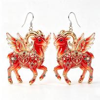 Acrylic Chinese Zodiac Goat Hanging Earring Auspicious Red Gold Design For Spring Festival New Year Jewelry Gift 06 beige