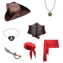 Karibų stiliaus pirato kostiumo rinkinys 7 vnt. Skrybėlė su skara Praktiško dizaino Helovino aksesuaras Cosplay entuziastams 1 ruda