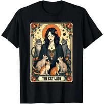 Unisex The Cat Lady Tarot Card Shirt Women Witchy Gothic Cat Mom T-Shirt Novelty S įvairiaspalvis
