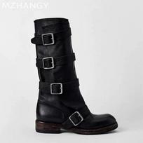 Moteriški aukšti batai plokščiapadžiai Dizainerio vidurio blauzdos moteriški batai Rudens Retro Chelsea batai 2025 Mados Goth Gladiator Botas De Mujer 35 juoda