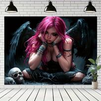 Dark Pink Hair Angel Tapestry Gothic Emo Wind Wall Surface Subcultural Atmosphere Background Cloth Room Decoration 100X70CM brown
