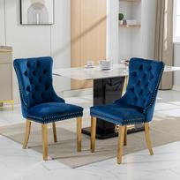 Collection Modern, Tufted Solid Wood Velvet Upholstered Dining Chair with Stainless Steel Plating Legs,Nailhead Trim,Set of 2, Blue, DE1601BL 65 x 50 x 95 cm mėlyna