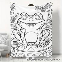 Healing Style Hand-Drawn Style Coloring Sense Frog Theme Flannel Printed Cover Blanket Pond Cute Animal Pattern Decompression Cover Blanket Home Bedro 125X150CM gray