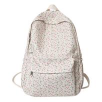 Fashion Tulip Floral Print Women's Backpack Large Capacity Waterproof Nylon School Rucksack white