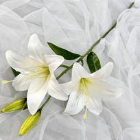3D Printing Artificial Lily Flower 2 Heads Wedding Bridal Bouquet  Living Room Decor 2 Heads Rose white white