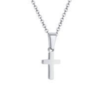 Tiny Simple Cross Pendant Necklace for Kids Children Boys Girls, Stainless Steel Small Necklace 15.3  Chain Baptism Gift white