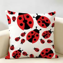 Cute Cartoon Ladybug Cushion Cover Durable Hypoallergenic Organic Linen Short Pillow Cover Washable 40cmx40cm(16x16Inch) black