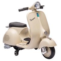Vaikiškas elektrinis motociklas, VESPA licencijuotas, su nuimamais atraminiais ratukais, baltas, 81 × 37 × 63 cm