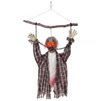 Animuota pakabinama zombio dekoracija su raudonomis LED akimis, pilka-raudona-balta, 110 cm