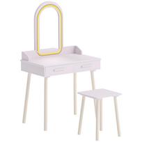 Vaikiškas kosmetinis staliukas su LED veidrodžiu ir 2 stalčiais, daugiaspalvis, 60 × 36 × 100 cm, 2 dalių rinkinys