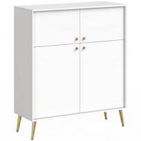 Komoda su 4 durelėmis ir metalinėmis kojelėmis, kreminė su aukso spalvos detalėmis, 105,4 × 40,5 × 122,4 cm