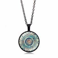 Organic Glass Mandala Flower Pendant Necklace, Laser-Cut Geometric Totem Necklace, Unisex Spiritual Jewelry gray