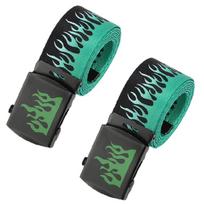 Punk Rock Flame Pattern Belt Adjustable Metal Buckles Durable Cotton Fabric Street Fashion Accessory For Men And Women black