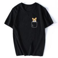 Corgi In Pocket Funny Cute Puppy Big Happy Smile Casual Harajuku Streetwear Summer Clothing T Shirts Cotton ONeck Tees Tops S black