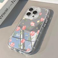Full-Screen Pink Tulips Phone Case For iPhone 17 Pro 16 15 14 13 12 11 Pro Max 16e X XR XS 7 8 Plus Mirror Shockproof Back Cover iPhone 7