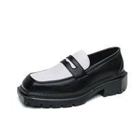 Men's Cross-Border British Style Thick Sole Retro Leather Shoes, Lace-Up, Height-Increasing, Wide Fit 45 balta/juoda