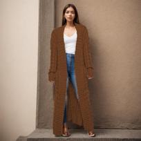 Women's Plus Size Cross-Border Long Knit Cardigan Sweater with Pockets - Thickened Jacket 2025 S ruda