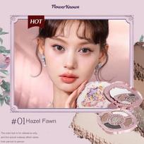 Flower Knows Midsummer Fairytales Embossed Five Color Pressed Glitter Eye Shadow Natural Shimmer Pigment Eye Shadow Pallete brown