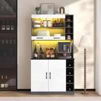 100x47x187cm, Buffet with LED Ambient Lighting and Cable Holes, Highboard, Large Space for Microwave, Height-Adjustable Side Storage Compartments 100 x 47 x 187 cm