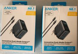 Anker Charger (100W, 3 Ports, Smart Display),with USB-C Cable  Dark Gray | Anker Charger (100W, 3 Ports, Smart Display) with USB-C Cable | DAMAGED PACKAGING