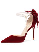 Raudoni vestuviniai bateliai nauji smailūs aukštakulniai stiletto moteriški sekli burna lankas perlas vieno žodžio sagtis dirželis dviejų dėvėjimo būdų nuotakos bateliai 34 raudona