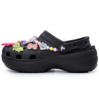 Crocs Classic Platform Clog Sweet Party Cute and Easy to Match Hole Shoes Women's Black 39-40 juoda