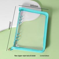 Korean-Style A5 Transparent Loose-Leaf Colored Zipper Planner Cover & 6-Ring Binder Notebook A5 blue