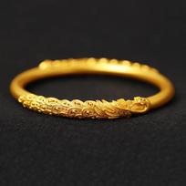 Vietnamese Gold-Plated Dragon & Phoenix Filigree Bangle - Retro Women's Jewelry yellow