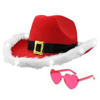 Fashion Christmas Cowboy Hats LED Luminous Santa Hat Western Cowgirl Cap Women Girl Cosplay New Year Party Decoration red