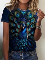 Women's Tee - Peacock Feather Graphic, Luxe Vibrant Bird Design for Casual Daily Wear S