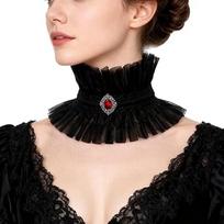 Kaklo papuošalai Ruffles Gotikinis apykaklė Juoda Balta Viktorietiško stiliaus Nėriniai Jabot apykaklė Su brangakmeniais Dekorota Cosplay apykaklė Kostiumų vakarėliams juoda